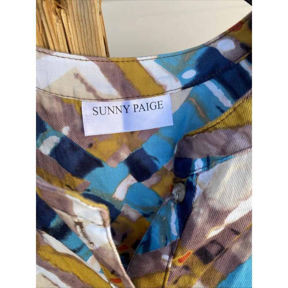 Sunny Paige Tunic Button Up Shirt Dress  Multi Color 3/4 Sleeve M/L Belted - Picture 6 of 6